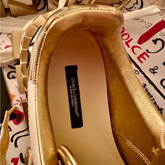 DOLCE & GABBANA Sneakers WHITE AND GOLD SUPER QUEEN LEATHER WOMEN'S SHOES - Picture 5 of 7